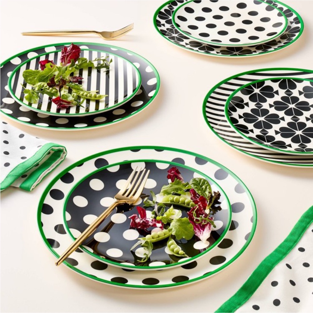 ♠️ 4pc Melamine Dinner Plate Set Black/Cream/Green Kate Spade New York x Target